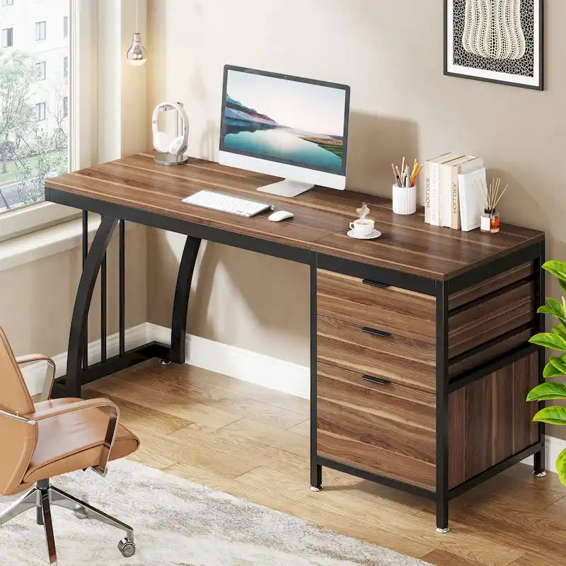 Bureau informatique de 59 pouces avec 3 tiroirs réversibles