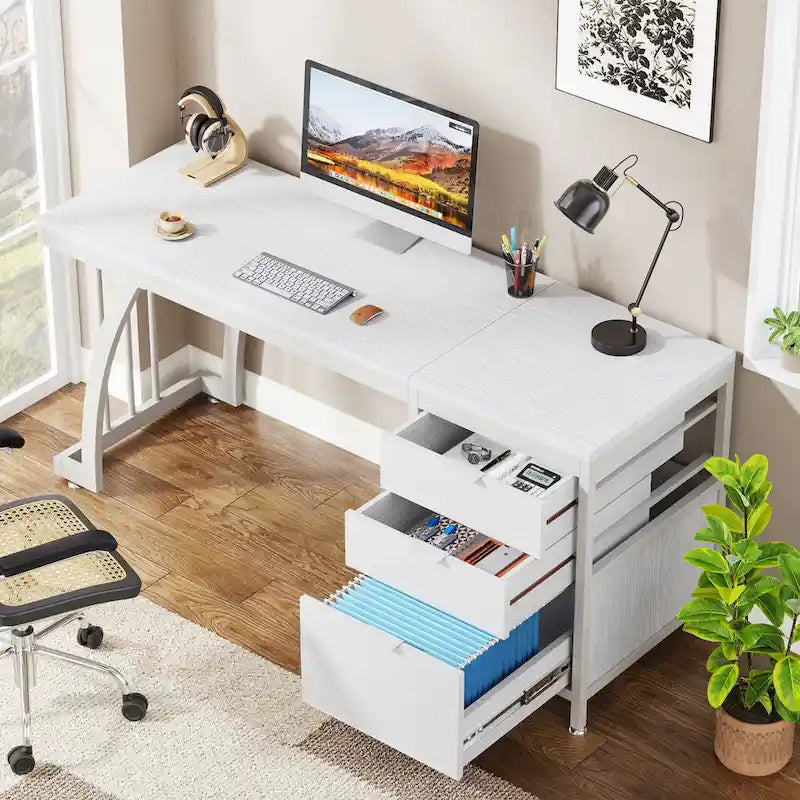 Bureau informatique de 59 pouces avec 3 tiroirs réversibles