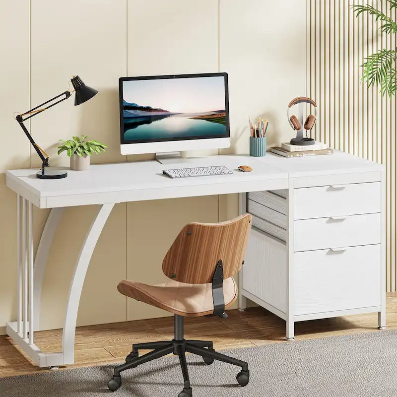 Bureau informatique de 59 pouces avec 3 tiroirs réversibles