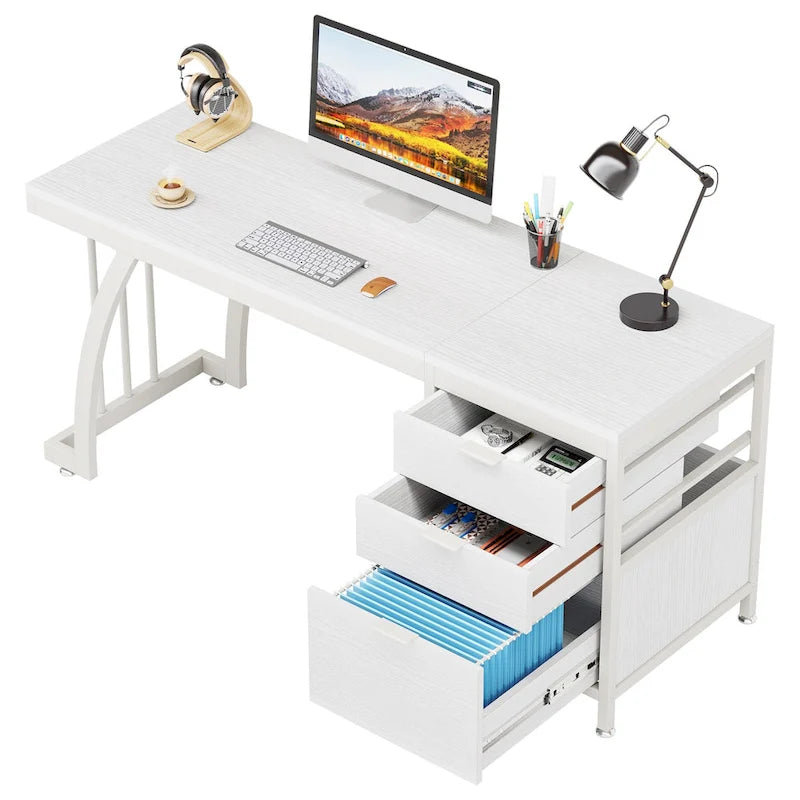 Bureau informatique de 59 pouces avec 3 tiroirs réversibles