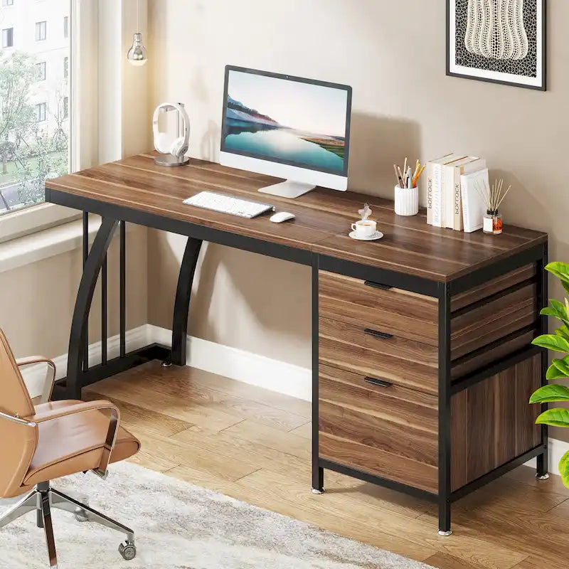 Bureau informatique de 59 pouces avec 3 tiroirs réversibles
