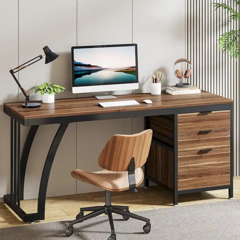 Bureau informatique de 59 pouces avec 3 tiroirs réversibles