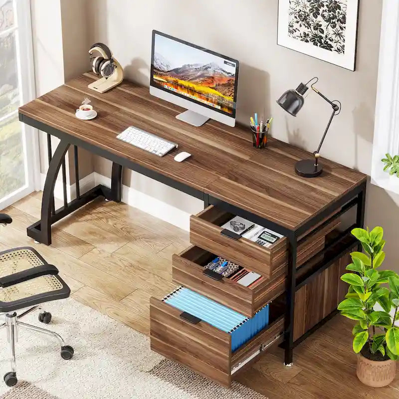 Bureau informatique de 59 pouces avec 3 tiroirs réversibles
