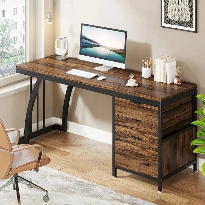 Bureau informatique de 59 pouces avec 3 tiroirs réversibles