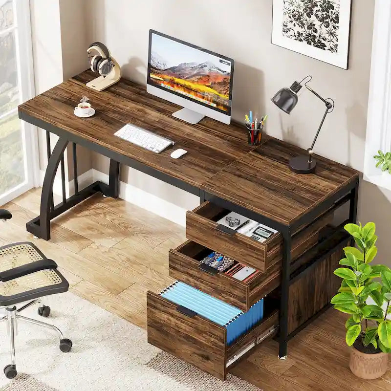 Bureau informatique de 59 pouces avec 3 tiroirs réversibles