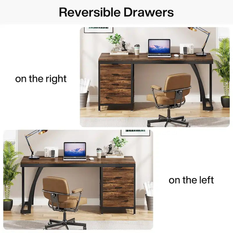 Bureau informatique de 59 pouces avec 3 tiroirs réversibles