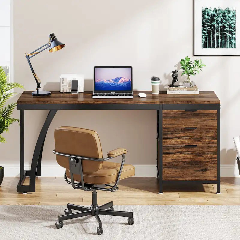 Bureau informatique de 59 pouces avec 3 tiroirs réversibles
