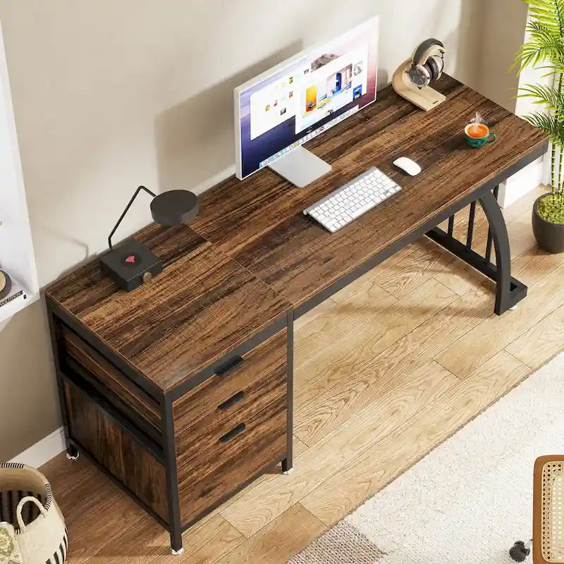 Bureau informatique de 59 pouces avec 3 tiroirs réversibles