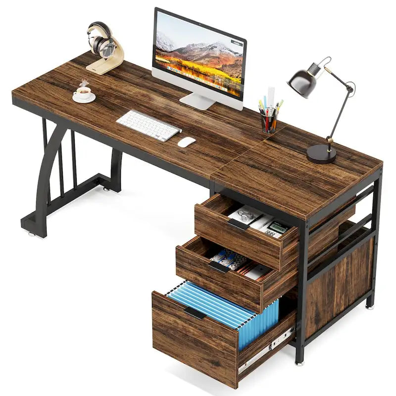 Bureau informatique de 59 pouces avec 3 tiroirs réversibles