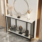 Console en pierre frittée avec cadre en métal noir – 2 niveaux, 120x30x78 cm