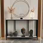 Marble Console Table 2 Tier with Metal Frame Sofa Storage Table - 47.2x11.8x30.7 inch