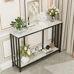 Console en pierre frittée avec cadre en métal noir – 2 niveaux, 120x30x78 cm