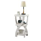 Table d'appoint avec pieds incurvés et étagères de rangement, blanc