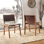 SAFAVIEH Hildred Woven Leather Dining Chair - Cognac / Natural - 20Wx22Dx33H