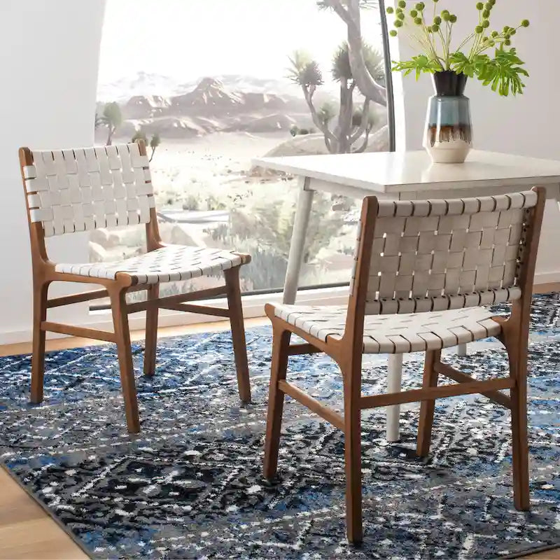 Chaises de salle à manger en cuir tressé avec cadre en bois – Lot de 2