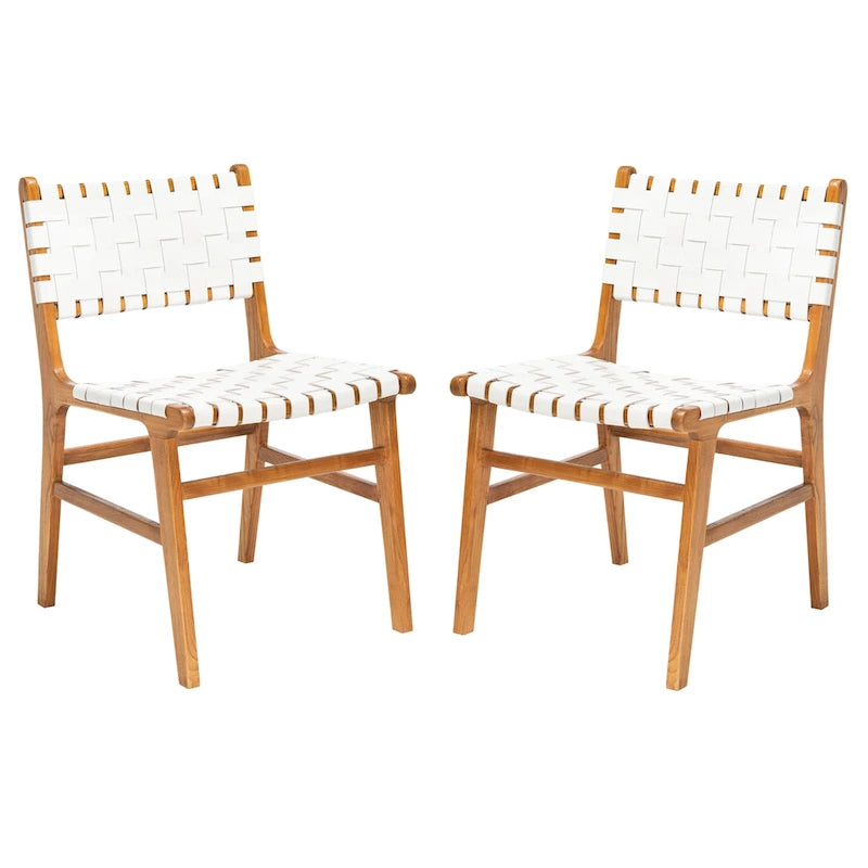 Chaises de salle à manger en cuir tressé avec cadre en bois – Lot de 2