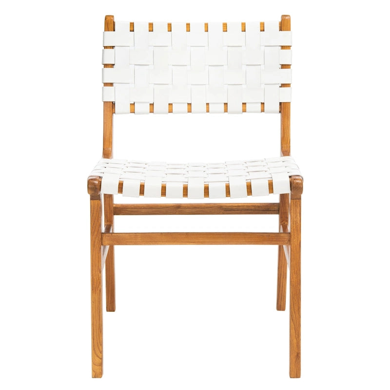 Chaises de salle à manger en cuir tressé avec cadre en bois – Lot de 2