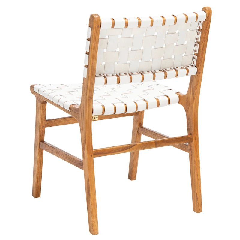 Chaises de salle à manger en cuir tressé avec cadre en bois – Lot de 2
