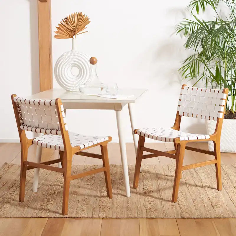 Chaises de salle à manger en cuir tressé avec cadre en bois – Lot de 2
