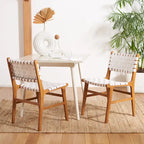 Chaises de salle à manger en cuir tressé avec cadre en bois – Lot de 2