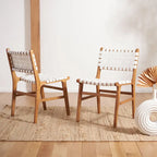 Chaises de salle à manger en cuir tressé avec cadre en bois – Lot de 2