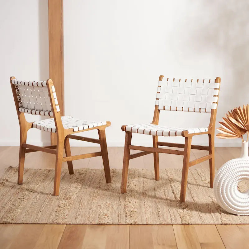 Chaises de salle à manger en cuir tressé avec cadre en bois – Lot de 2