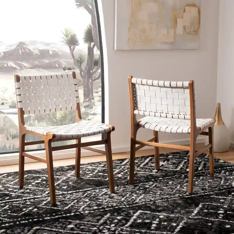 Chaises de salle à manger en cuir tressé avec cadre en bois – Lot de 2