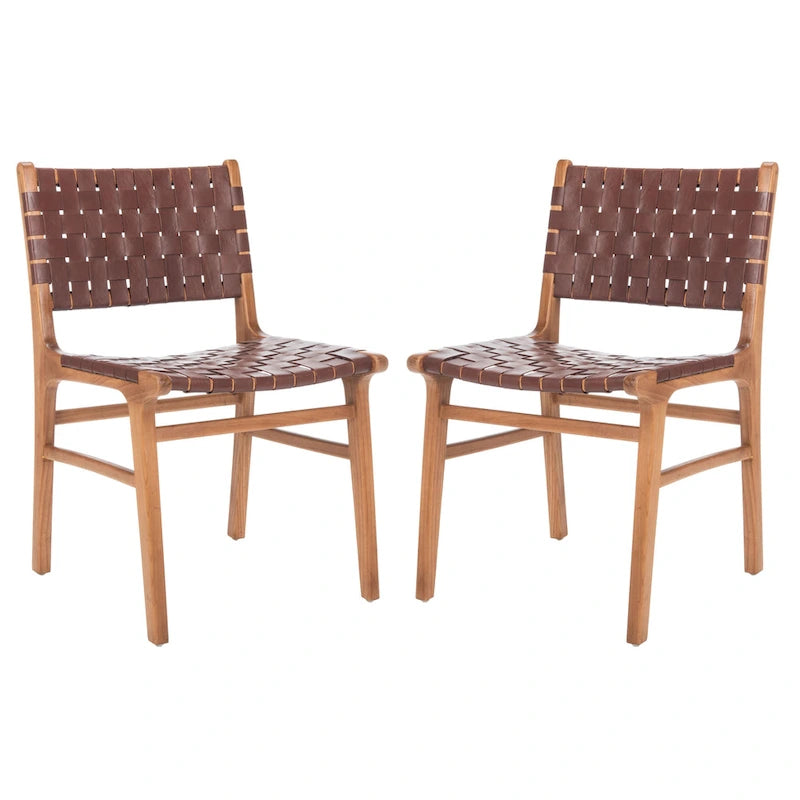 Chaises de salle à manger en cuir tressé avec cadre en bois – Lot de 2