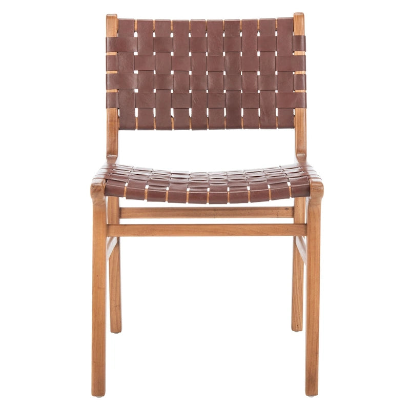 Chaises de salle à manger en cuir tressé avec cadre en bois – Lot de 2