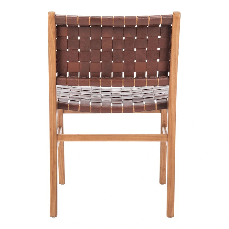 Chaises de salle à manger en cuir tressé avec cadre en bois – Lot de 2