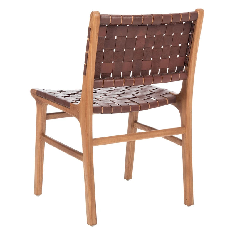 Chaises de salle à manger en cuir tressé avec cadre en bois – Lot de 2