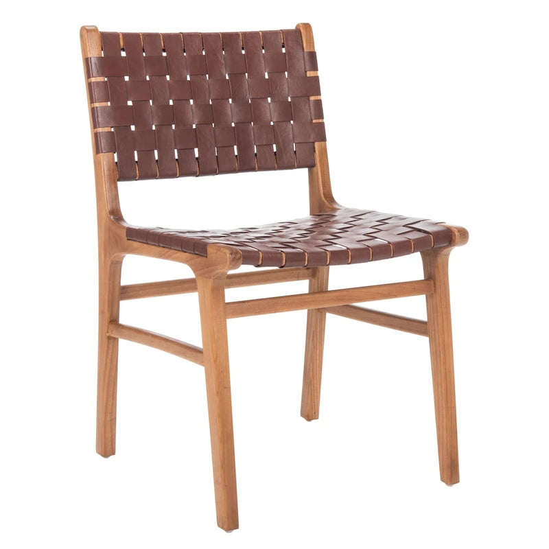 Chaises de salle à manger en cuir tressé avec cadre en bois – Lot de 2