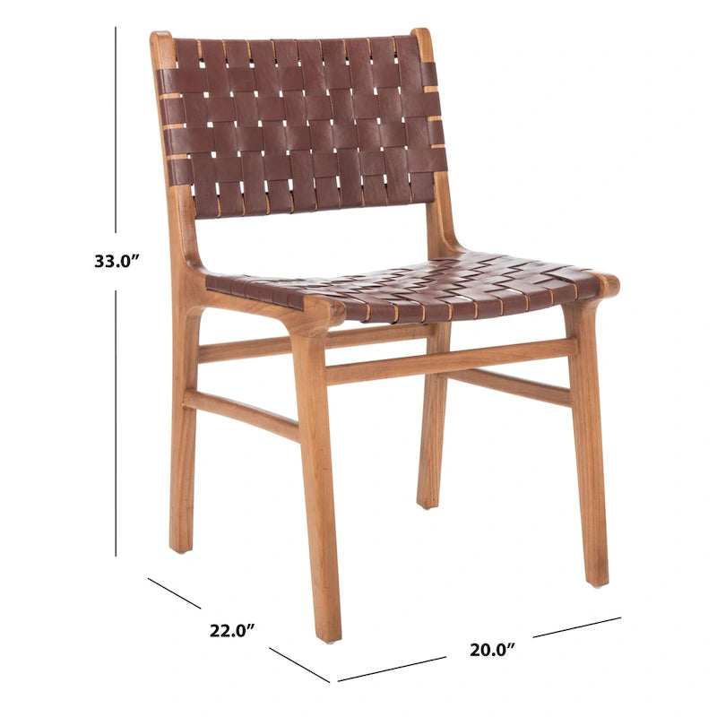 Chaises de salle à manger en cuir tressé avec cadre en bois – Lot de 2