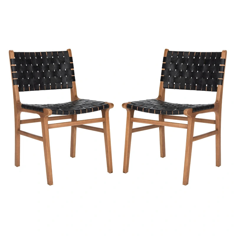 Chaises de salle à manger en cuir tressé avec cadre en bois – Lot de 2