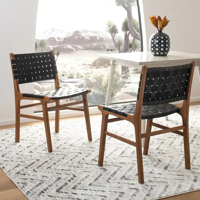 Chaises de salle à manger en cuir tressé avec cadre en bois – Lot de 2