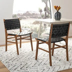 Chaises de salle à manger en cuir tressé avec cadre en bois – Lot de 2
