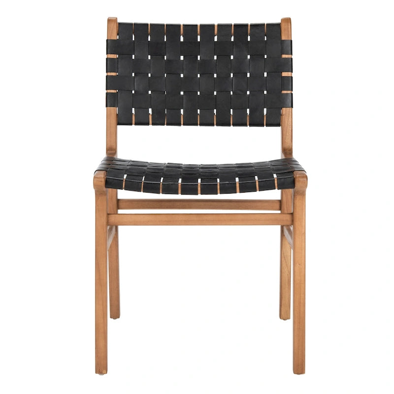 Chaises de salle à manger en cuir tressé avec cadre en bois – Lot de 2