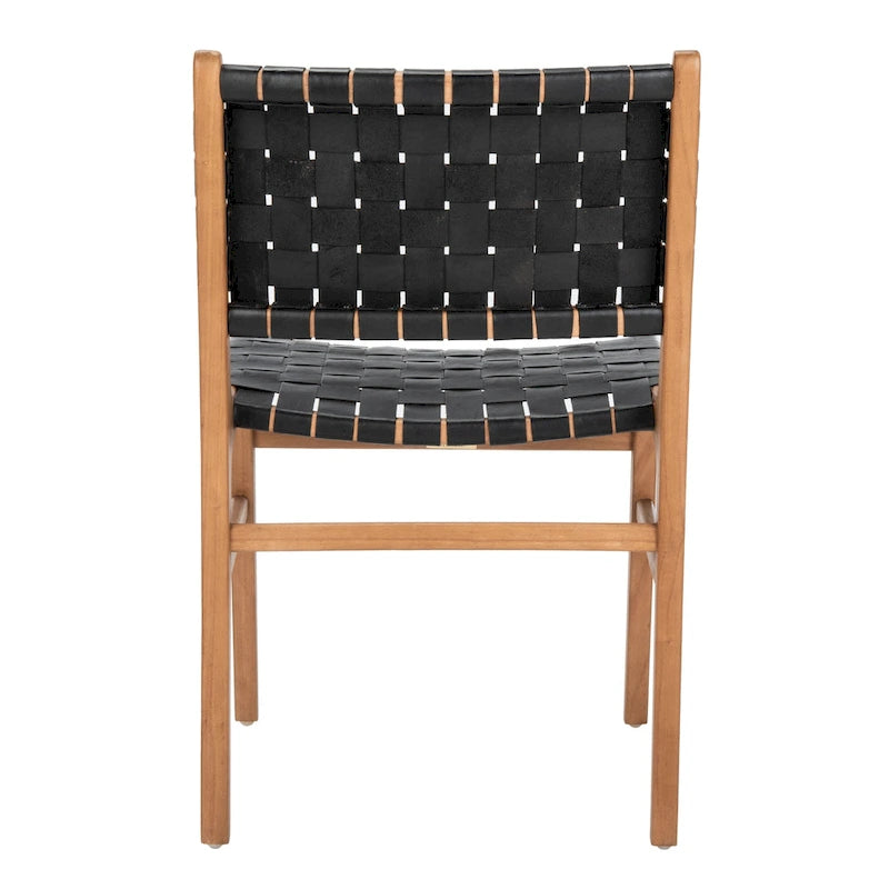 Chaises de salle à manger en cuir tressé avec cadre en bois – Lot de 2