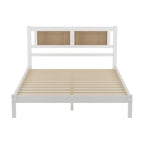 Lit plateforme en bois Queen Size avec tête de lit en rotin