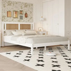 Lit plateforme en bois Queen Size avec tête de lit en rotin