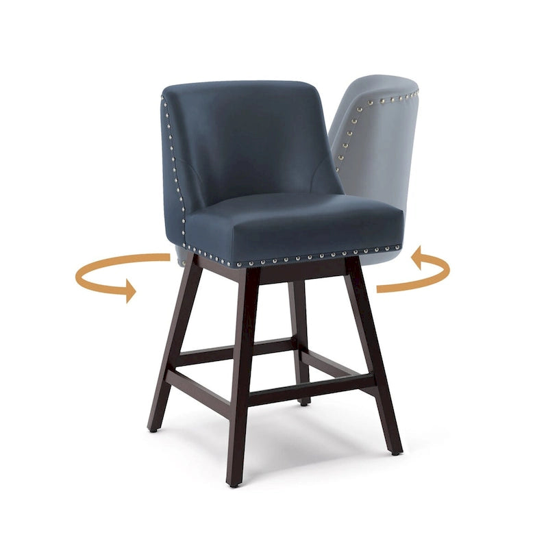 Tabouret de bar pivotant rembourré à hauteur de comptoir de 66 cm avec structure en bois, lot de 4 (50 cm P x 50 cm L x 94 cm H)