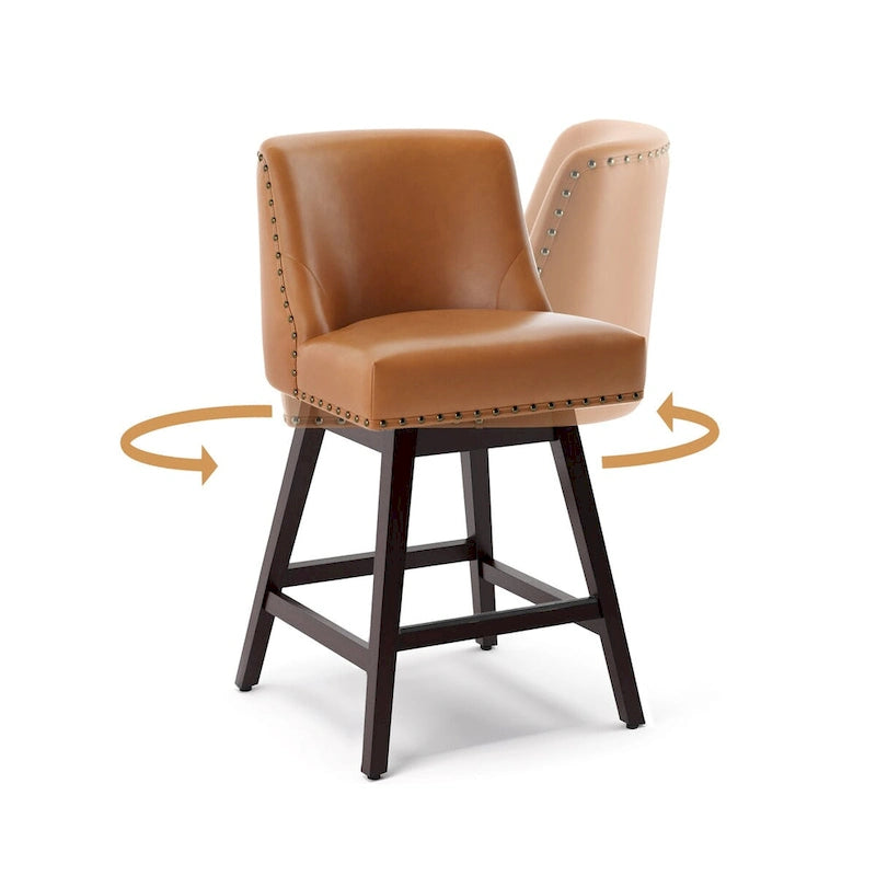 Tabouret de bar pivotant rembourré à hauteur de comptoir de 66 cm avec structure en bois, lot de 4 (50 cm P x 50 cm L x 94 cm H)