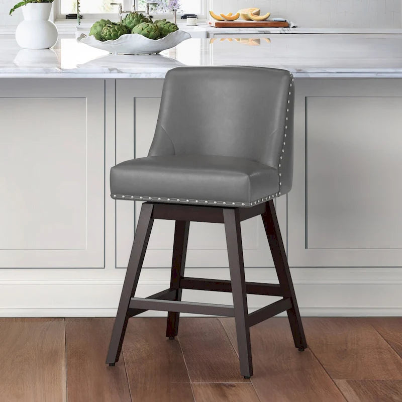 Tabouret de bar pivotant rembourré à hauteur de comptoir de 66 cm avec structure en bois, lot de 4 (50 cm P x 50 cm L x 94 cm H)
