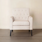 Fauteuil d'appoint en lin de style Mid-Century Modern avec dossier capitonné