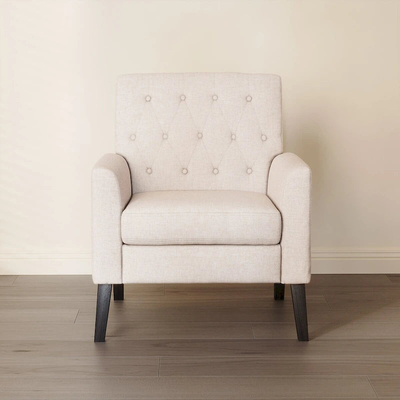 Fauteuil d'appoint en lin de style Mid-Century Modern avec dossier capitonné