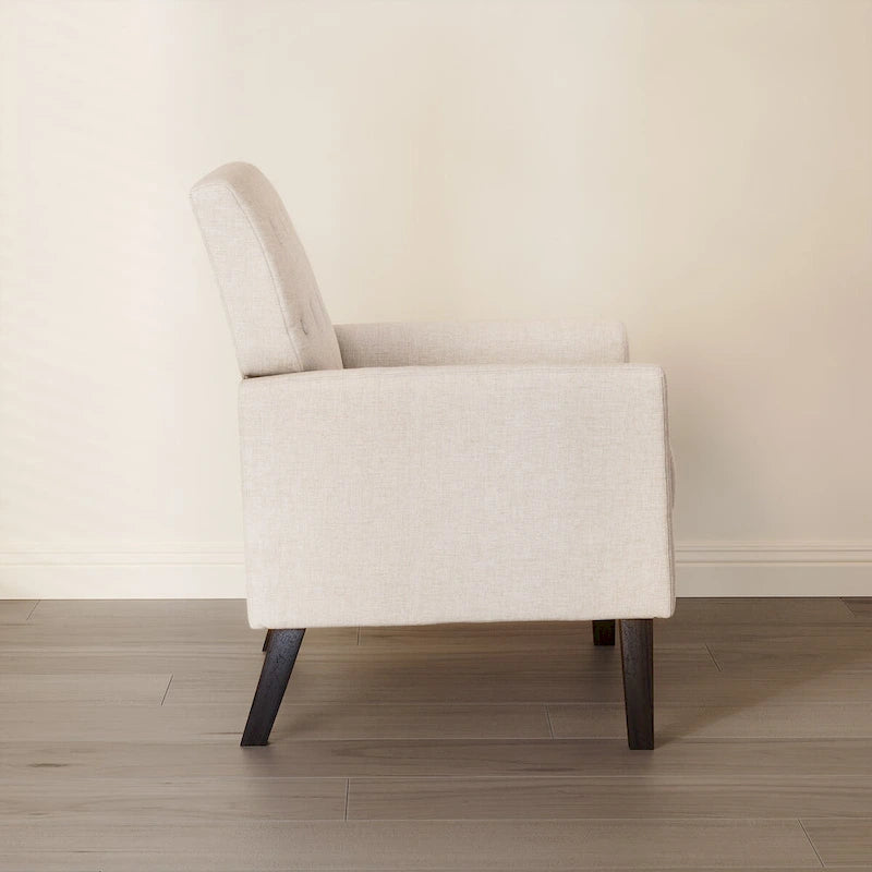 Fauteuil d'appoint en lin de style Mid-Century Modern avec dossier capitonné
