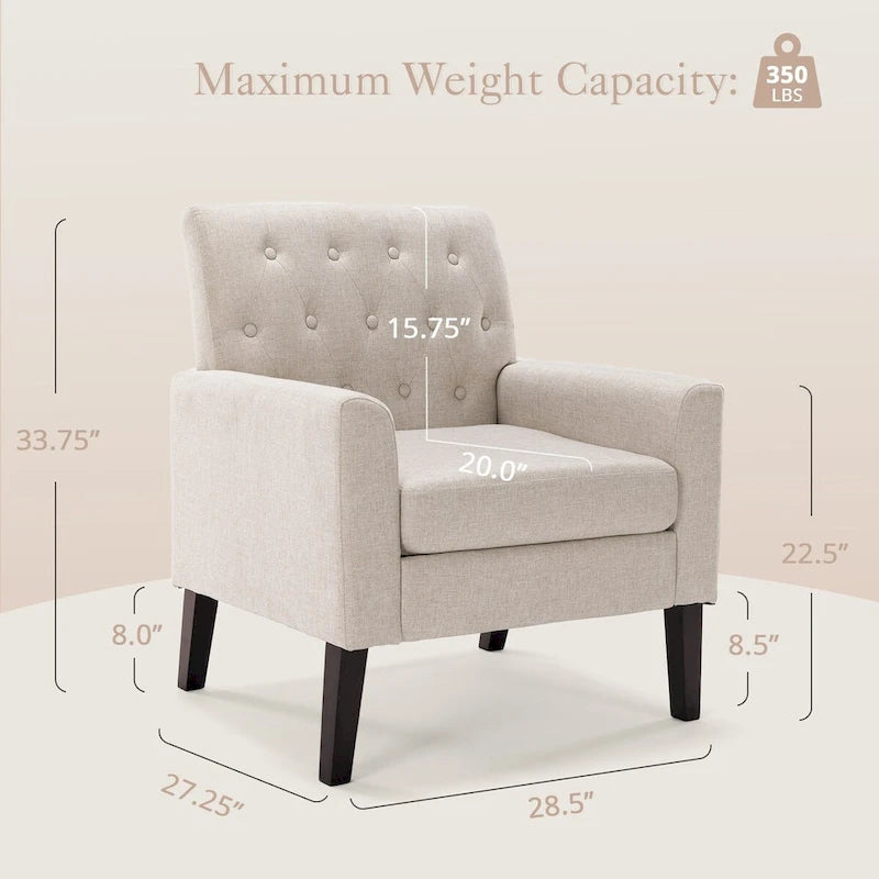 Fauteuil d'appoint en lin de style Mid-Century Modern avec dossier capitonné