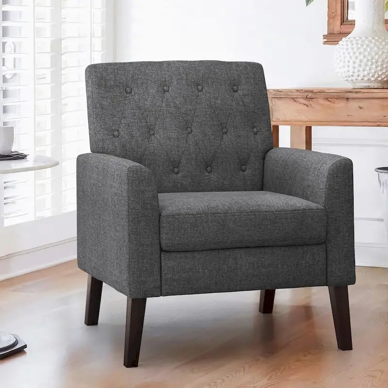 Fauteuil d'appoint en lin de style Mid-Century Modern avec dossier capitonné