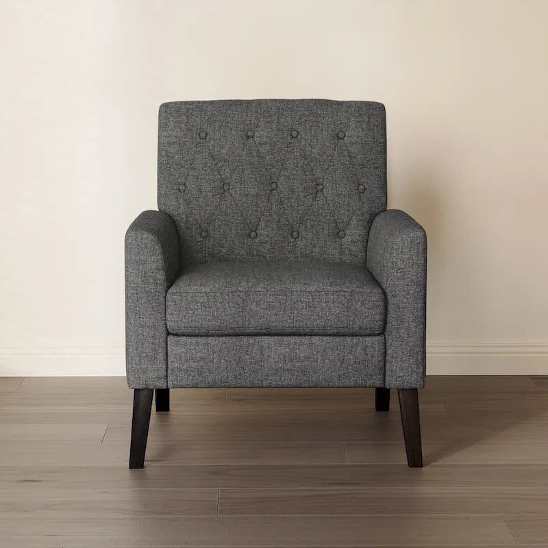 Fauteuil d'appoint en lin de style Mid-Century Modern avec dossier capitonné