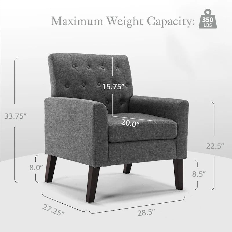 Fauteuil d'appoint en lin de style Mid-Century Modern avec dossier capitonné